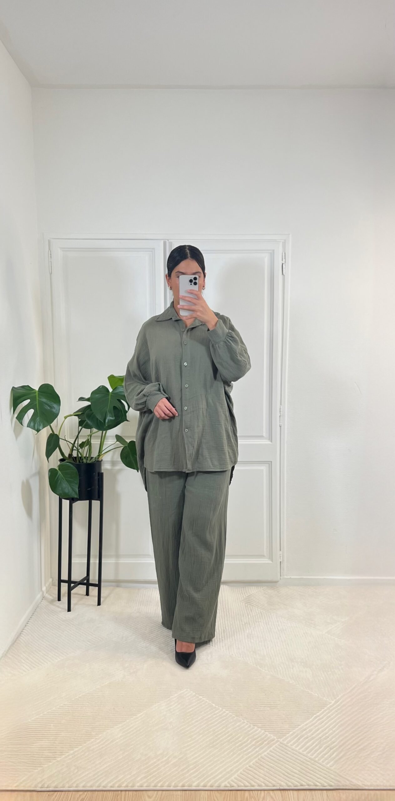 Ensemble en gaz de coton - Kaki