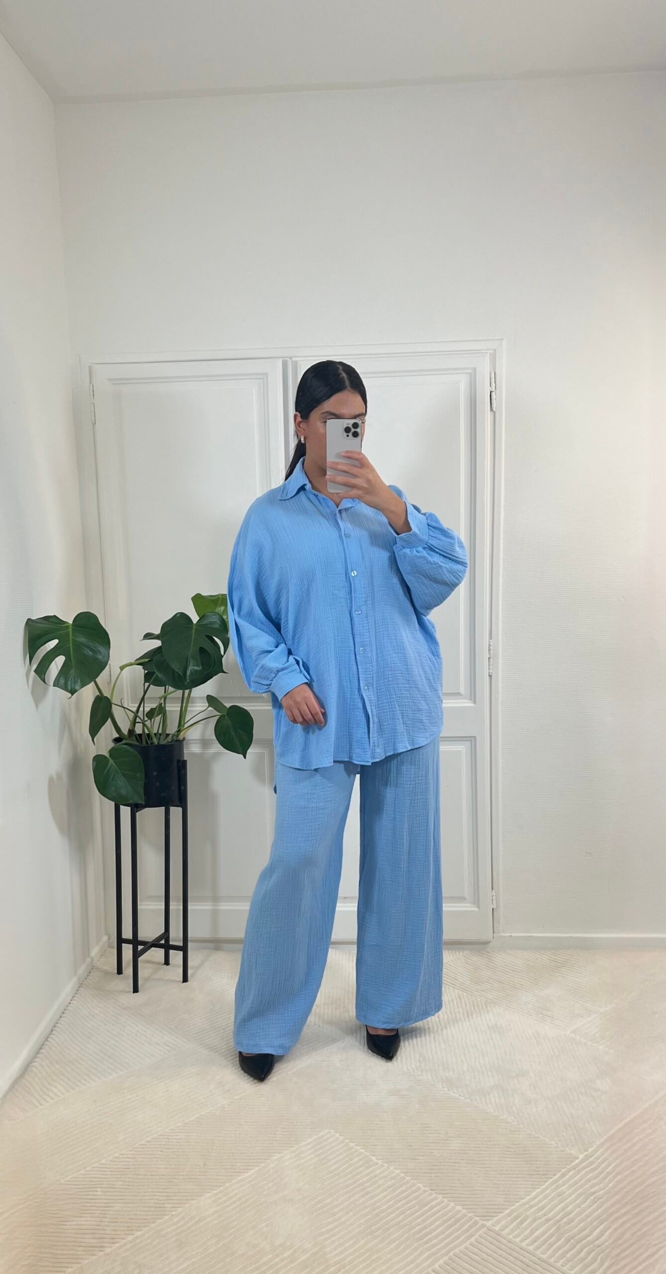 Ensemble en gaz de coton - Bleu