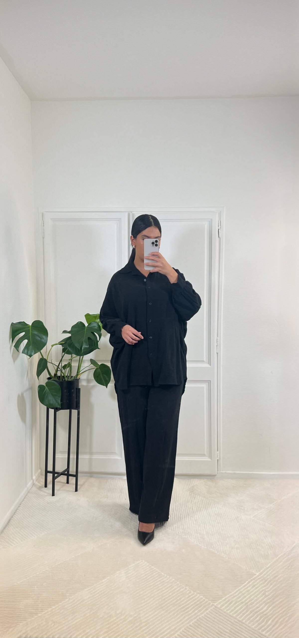 Ensemble en gaz de coton - Noir