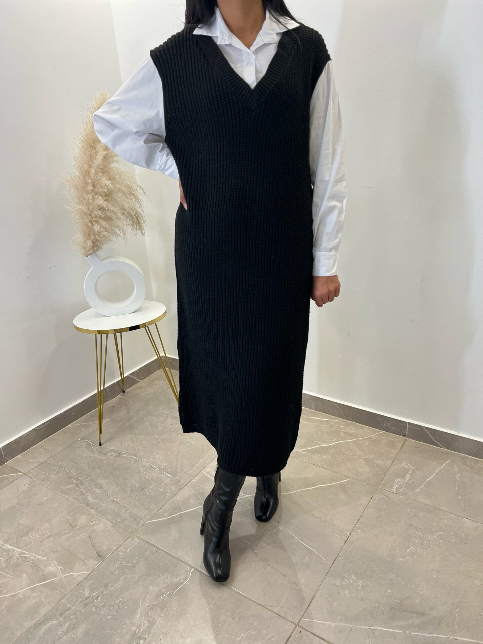 Robe chemise intégrée - Noire