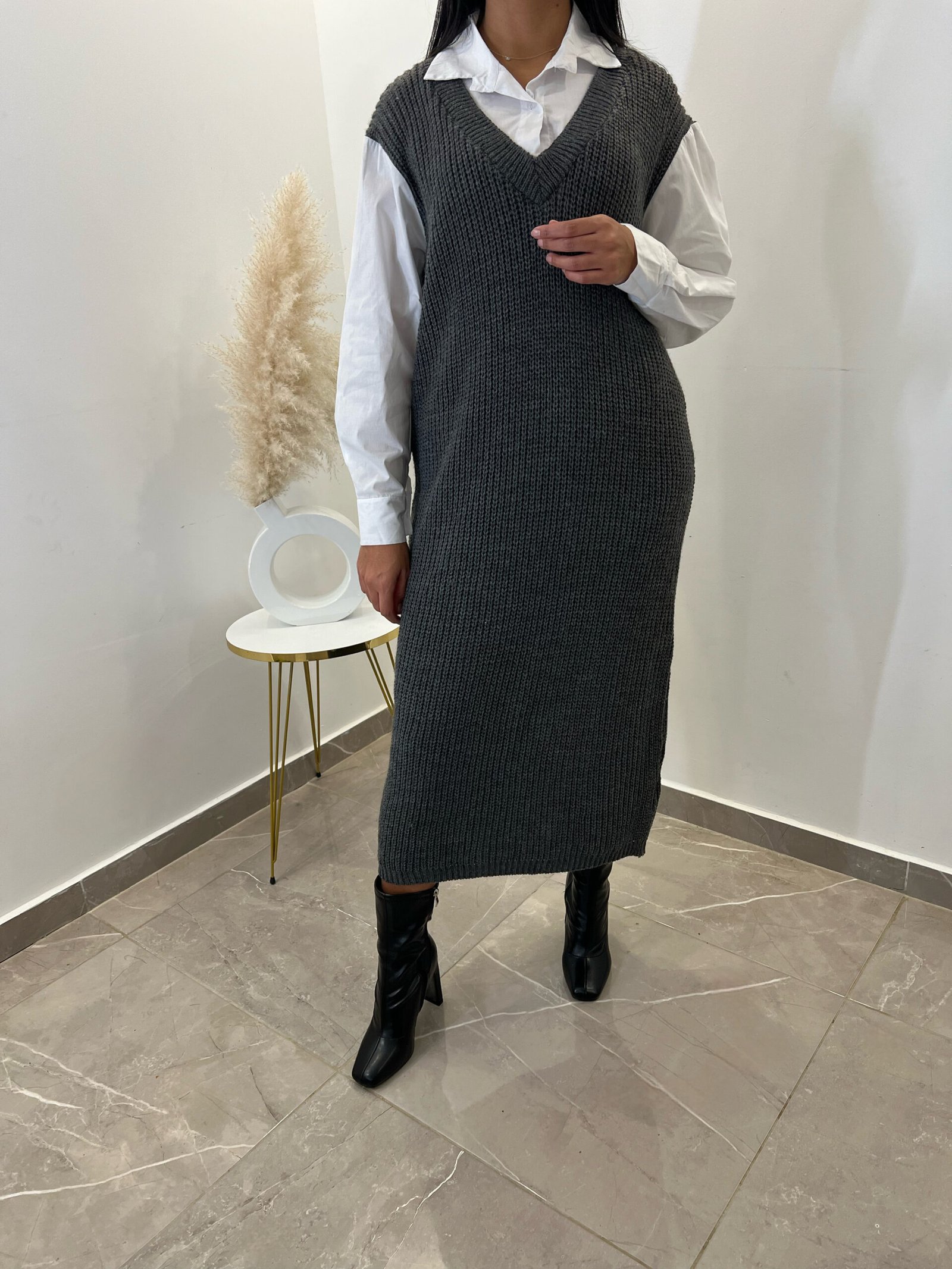 Robe chemise intégrée - Grise