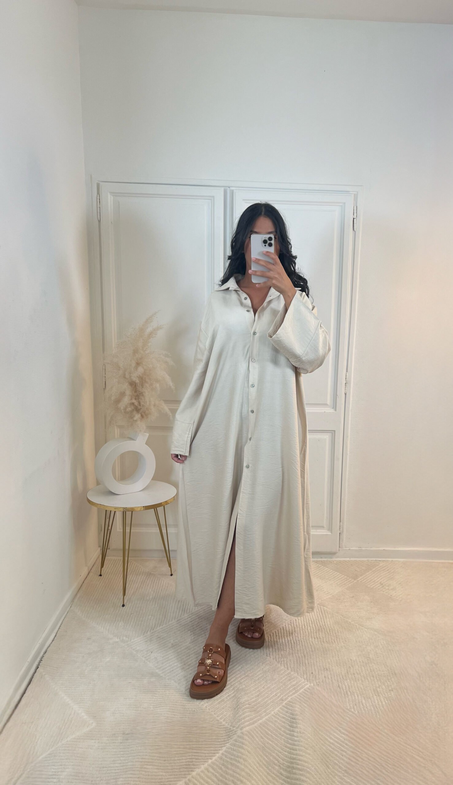 Robe chemise oversize - Beige