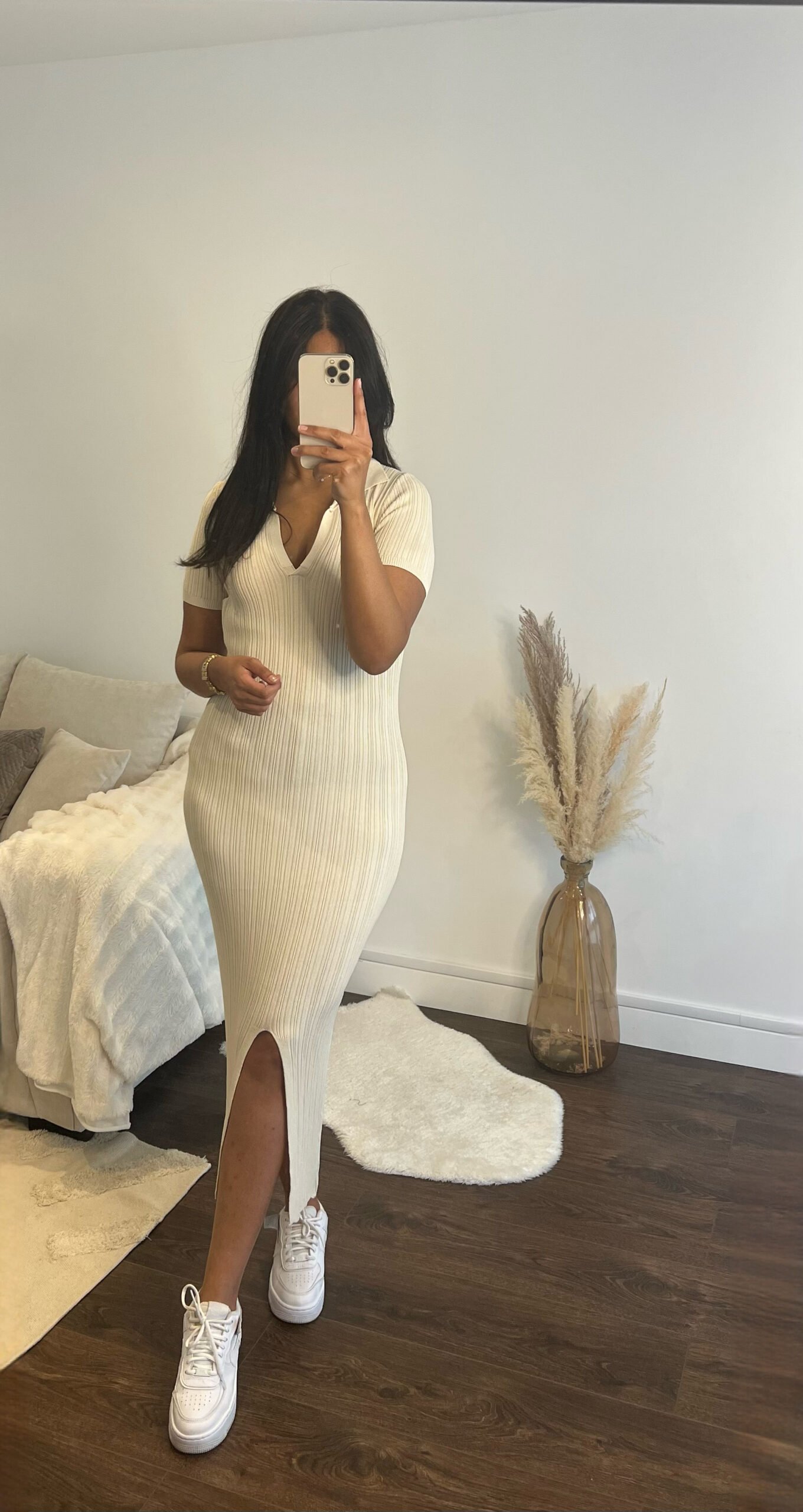 Robe POLO col V - Beige